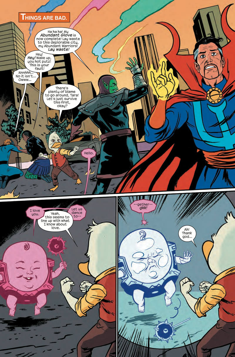 Illustration for article titled Exclusive Marvel preview: Heroes unite against The Abundant Glove in Howard The Duck #5